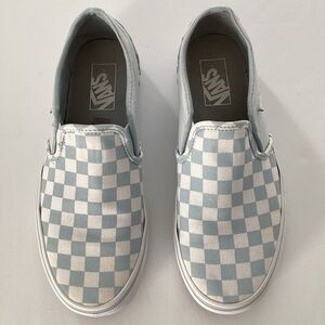 Vans Asher Baby Blue and White Checkerboard Slip Ons Size 8.5